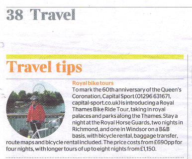 Travel tips, Royal bike tours, The Times, 9 March 2013