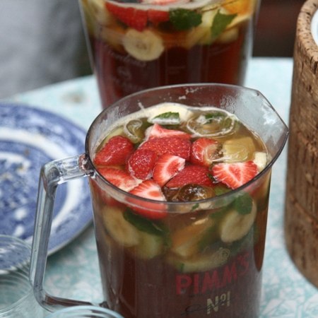 Jugs of Pimms on a table - a very English way to celebrate special occasions and special offers!