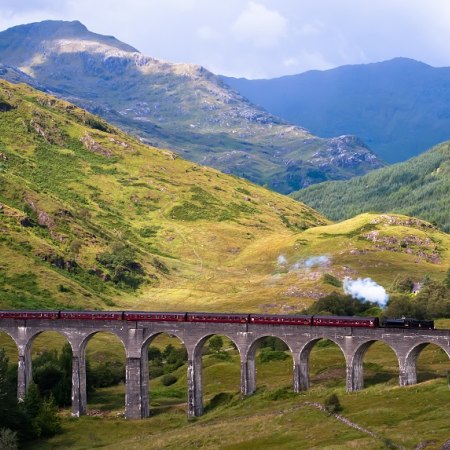 The Jacobite train on the Glenfinnan viaduct, one of the days on our wlaking holiday in the Highlands of Scotland