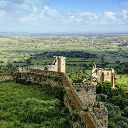 The majestic Trujillo castle on our Spanish cycling holiday