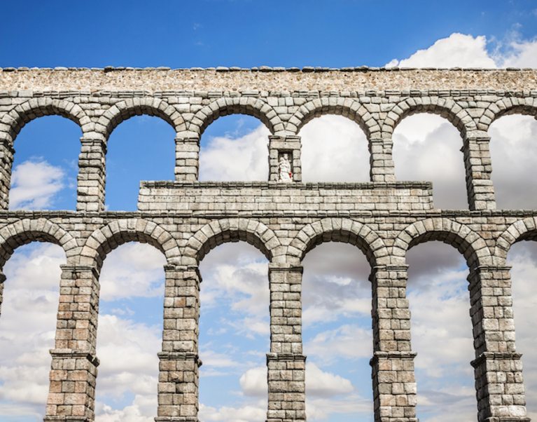 The Roman Aqueduct at the UNESCO World Heritage Site of Segovia in Spain, on our 'Medieval heart of Spain' cycling holiday