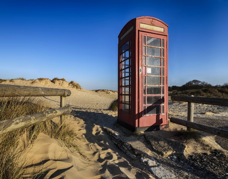 A telephone box on Studland Beach – one stop on The Carter Company's Dorset & New Forest cycling tour